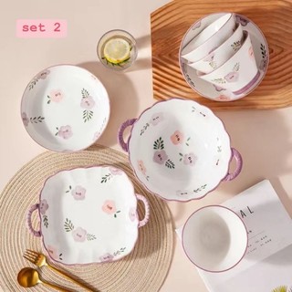 Set bát đĩa hoa tím Tử Huyên mộng mơ 8 món