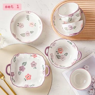 Set bát đĩa hoa tím Tử Huyên mộng mơ 8 món