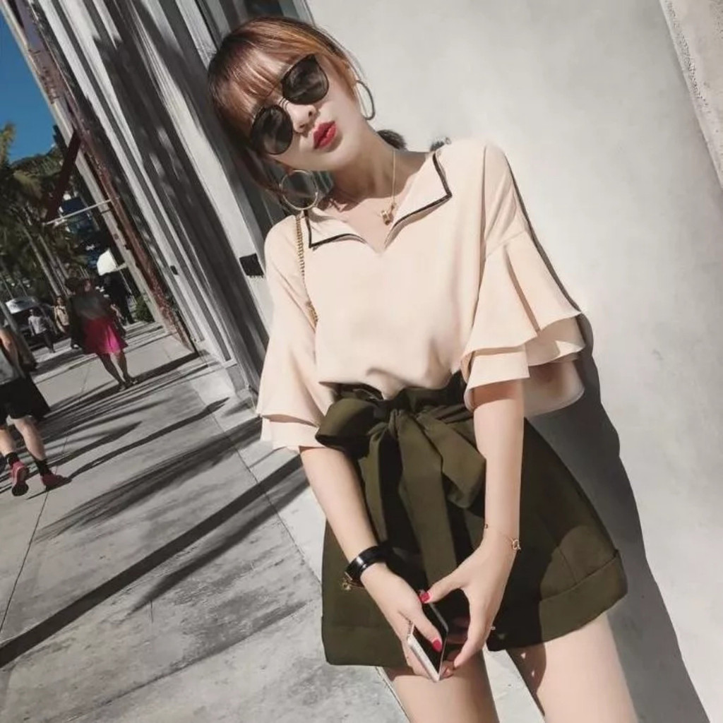 ÁO CỔ BẺ PHỐI VIỀN TAY TẦNG CÁCH ĐIỆU