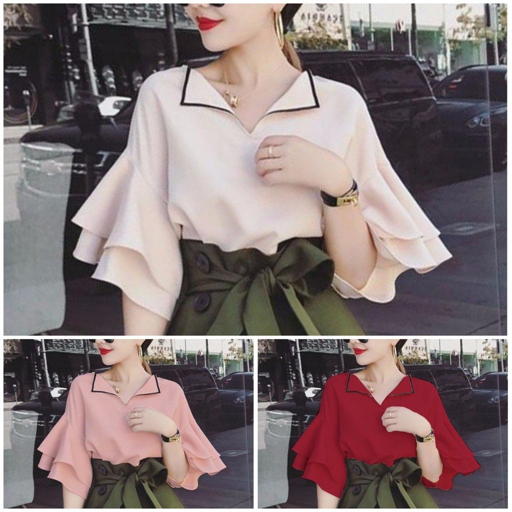 ÁO CỔ BẺ PHỐI VIỀN TAY TẦNG CÁCH ĐIỆU