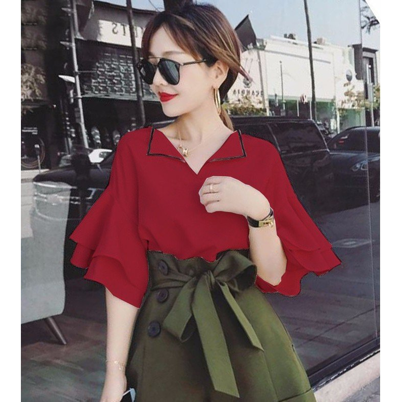 ÁO CỔ BẺ PHỐI VIỀN TAY TẦNG CÁCH ĐIỆU