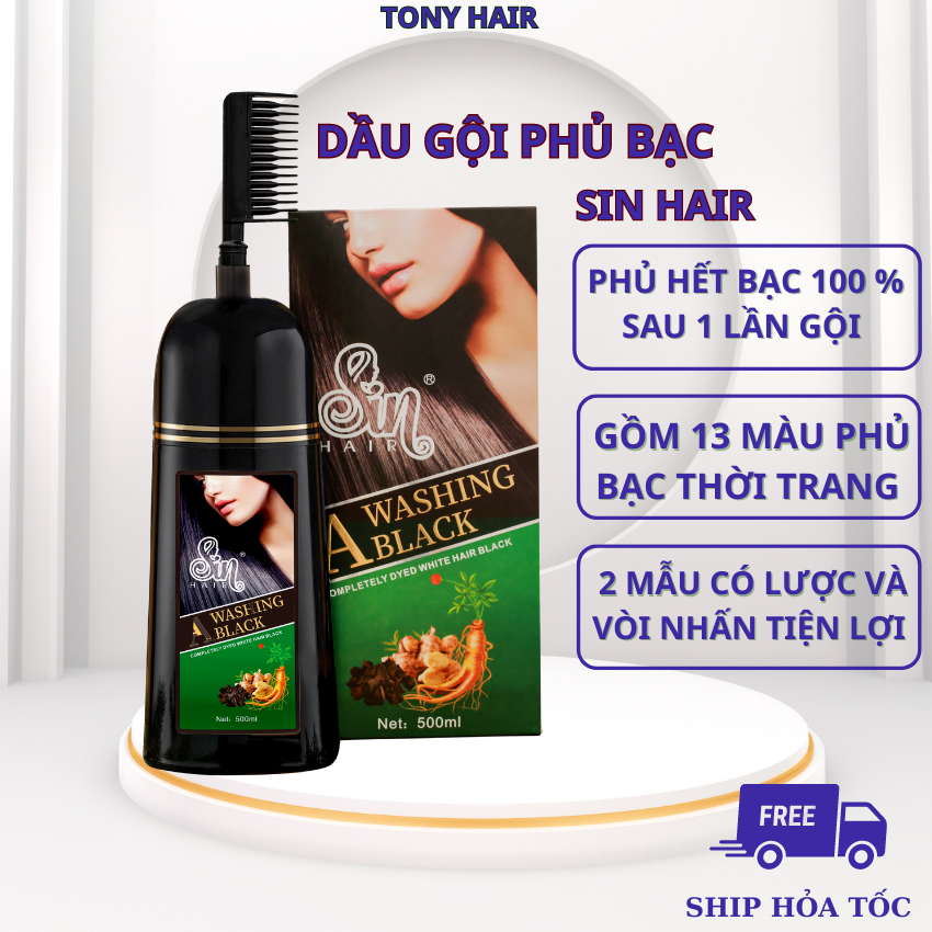 Dầu gội phủ bạc SIN HAIR chính hãng Nhật Bản 500ml thành phần nhân sâm tự nhiên giúp phủ bạc tóc từ lần gội đầu tiên.