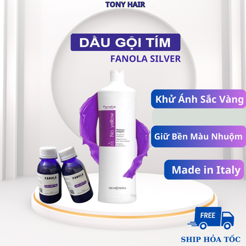 Dầu gội tím Fanola, dầu gội khử vàng chính hãng, dầu gội giữ màu dành cho tóc tẩy nhuộm màu thời trang