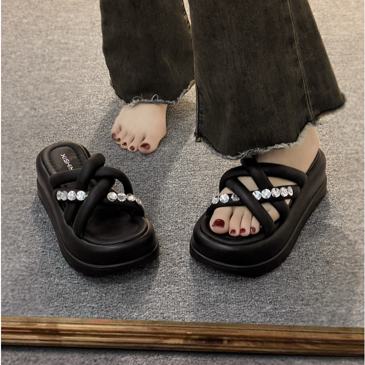 Dép nữ quai chéo đính đá cao cấp thời trang 2023