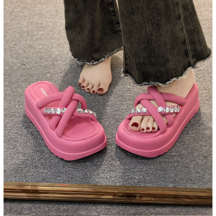 Dép nữ quai chéo đính đá cao cấp thời trang 2023