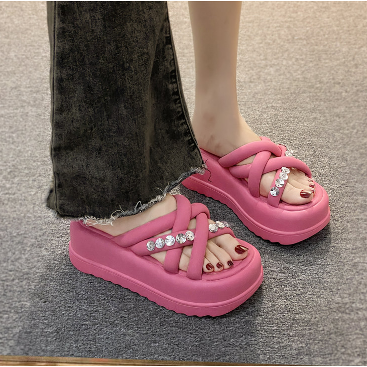 Dép nữ quai chéo đính đá cao cấp thời trang 2023