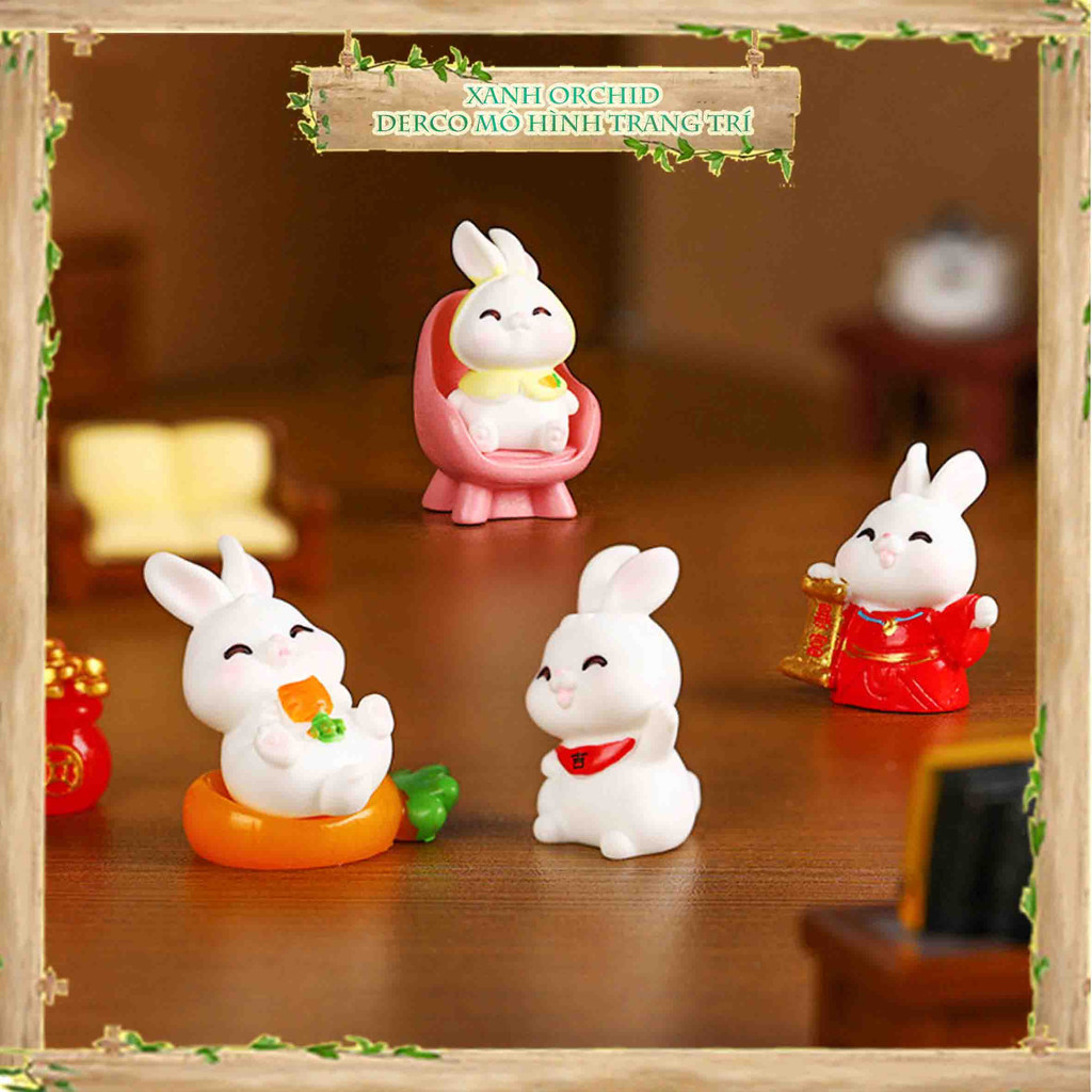 ​​​​Mô Hình Tiểu Cảnh "Gia Đình Chú Thỏ Hoạt Hình Mini " Trang Trí Sen Đá, Sân Vườn/ Chậu Cây, DYI, Terrarium
