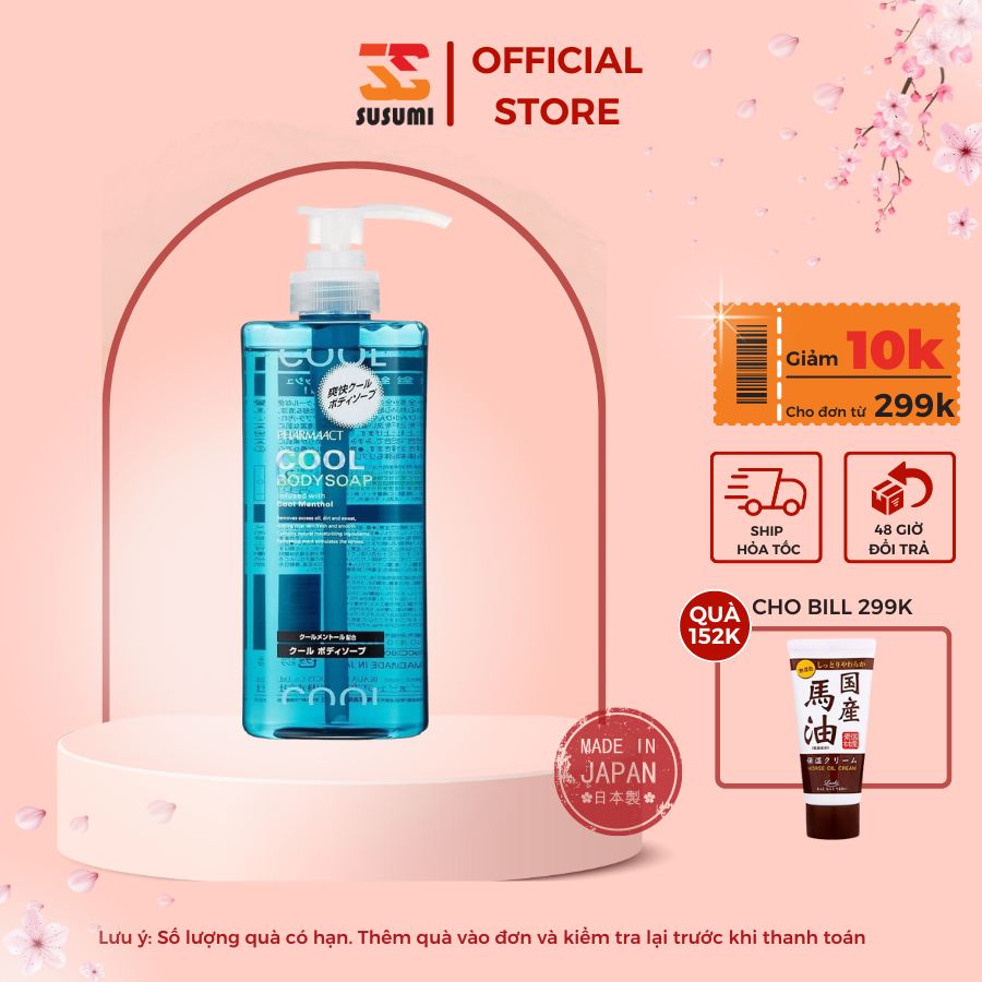 Sữa tắm nam dưỡng ẩm Cool Body Soap Pharmaact Nội Địa Nhật Bản 600ml