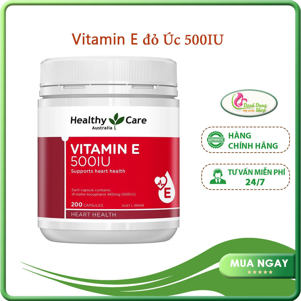 Vitamin E 500UI HealthyCare của Úc, lọ 200 viên, mẫu mới