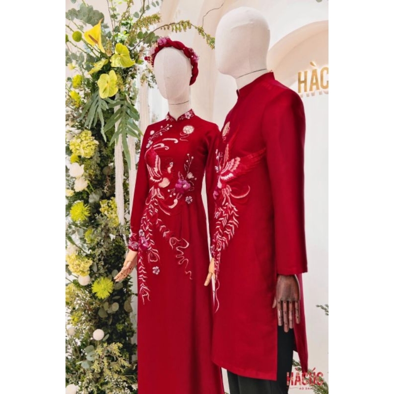 Áo dài cặp hỏi cưới thêu tay phụng hoàng