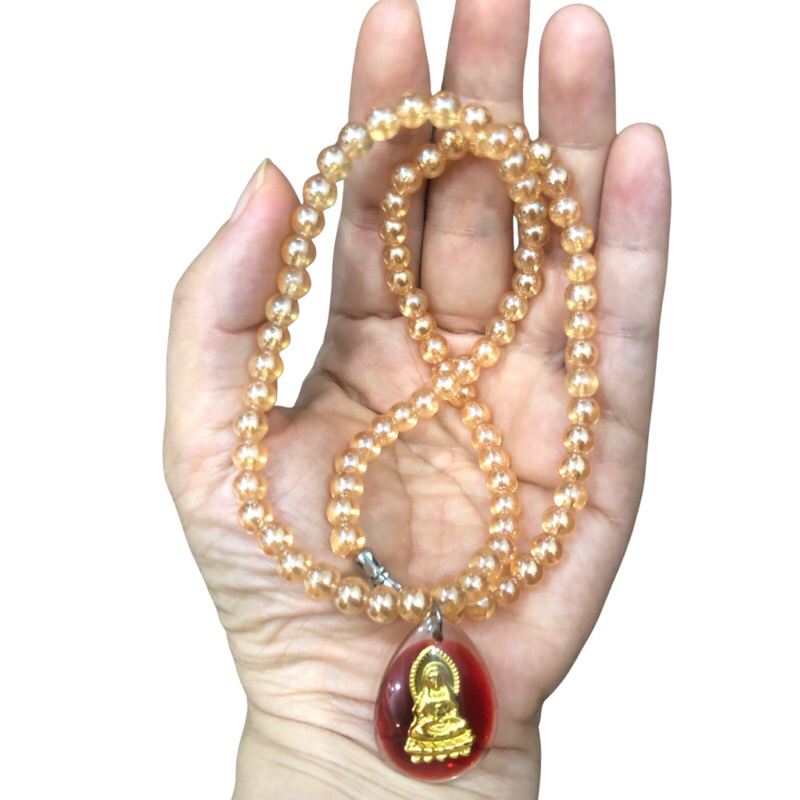 Vòng cổ hạt đá màu vàng phối mặt phật Quan Âm, dây chuyền đá phong thủy sang trọng, quý phái, bình an