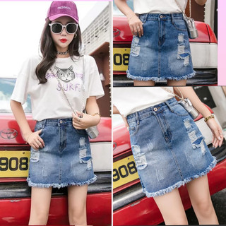 Chân váy jeans ngắn tua gấu ,chân váy chữ A rách siêu hot