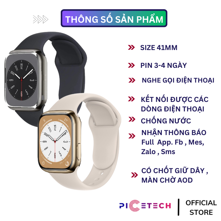 Đồng Hồ Thông Minh Watch 8 Mini - 41mm Smartwatch  Nghe Gọi Kết Nối Điện Thoại Nhận Thông Báo Chính Hãng PICETECH