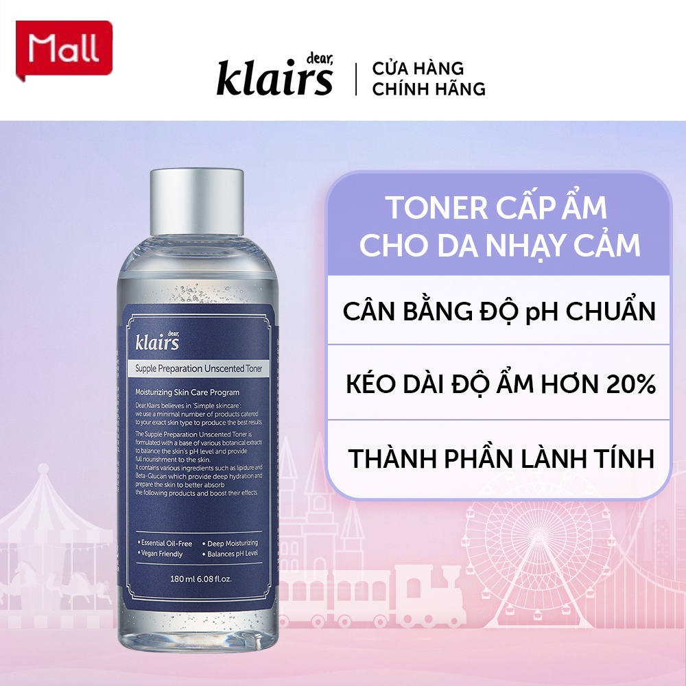 Nước Hoa Hồng Không Mùi Dear Klairs Dưỡng Ẩm Da Và Làm Mềm Da 180ml mới
