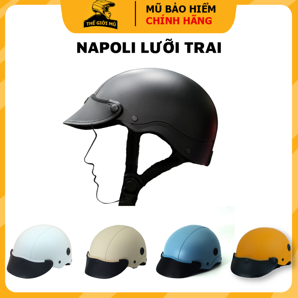 Mũ bảo hiểm nửa đầu Napoli N88 chính hãng(tặng hình dán stiker),mũ 1/2 lưỡi trai da cao cấp bảo hành 12 tháng