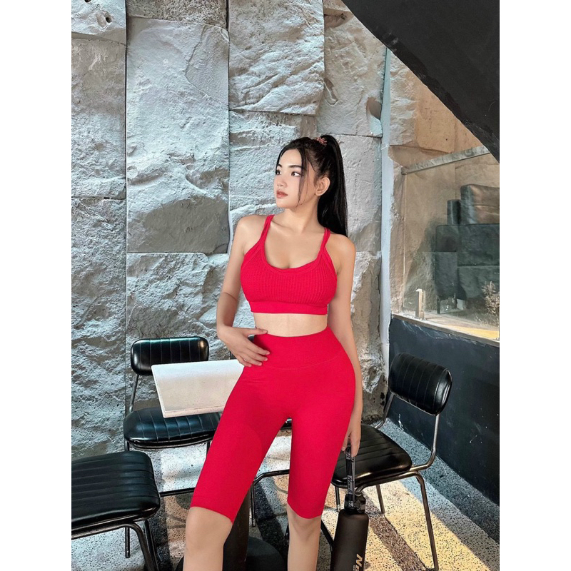 Bộ Quần Áo Thể Thao Tập Gym Yoga Nữ - Set Đồ Tập Thể Thao Ngố Chun Mông 2 Dây, Chất Dệt Mềm Mịn, Dáng Ôm Body