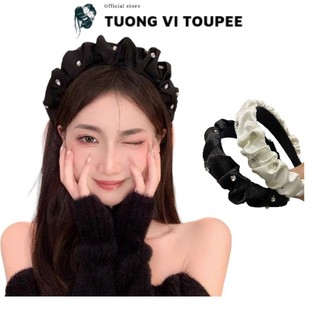 Băng đô cài tóc nhún đính đá xinh xắn + thay thế tóc giả cài băng đô