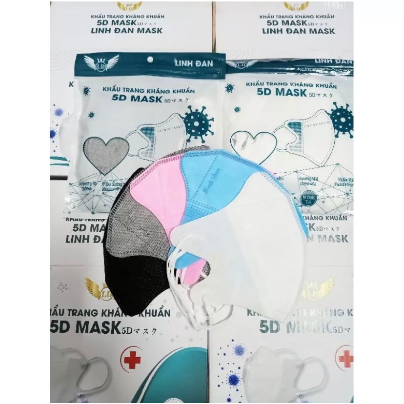 Khẩu trang 5D cao cấp 3 lớp kháng khuẩn cho người lớn mix nhiều màu