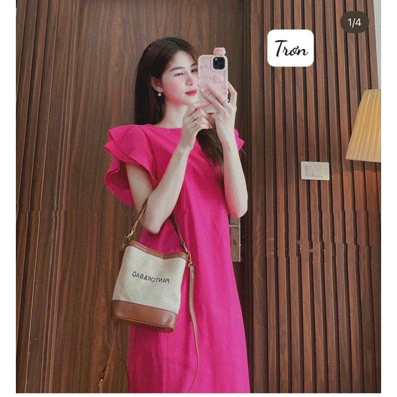Váy V46, Đầm Đũi Cánh Tiên Tay Hai Lớp Đan Dây Lưng From Suông Rộng