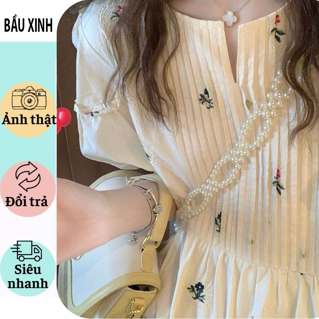 VÁY BẦU CÔNG SỞ MÙA HÈ ĐẸP MÁT-ĐẦM BẦU BABYDOLL HOA CỰC XINH CỔ V XẾP LY SANG CHẢNH VINTAGE VẢI MỀM MÁT BIGSIZE