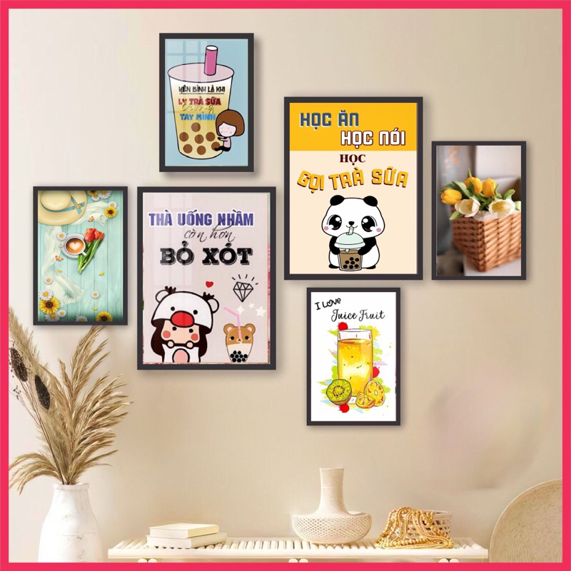 Bộ 6 tranh Decor quán trà sữa siêu xinh, sang, xịn, mịn, tranh decor giá xưởng