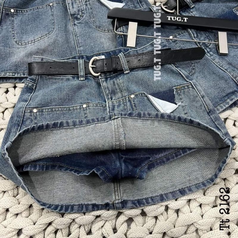 Chân váy jeans túi trước rách hàng QCL1
