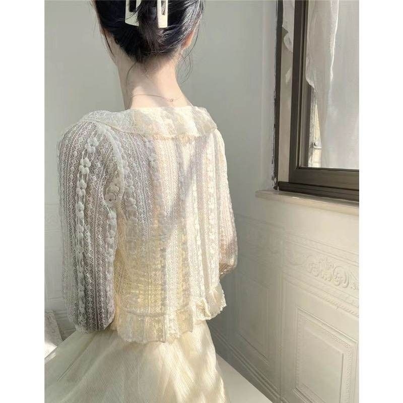 Áo cadigan ren lưới bèo hàng QC