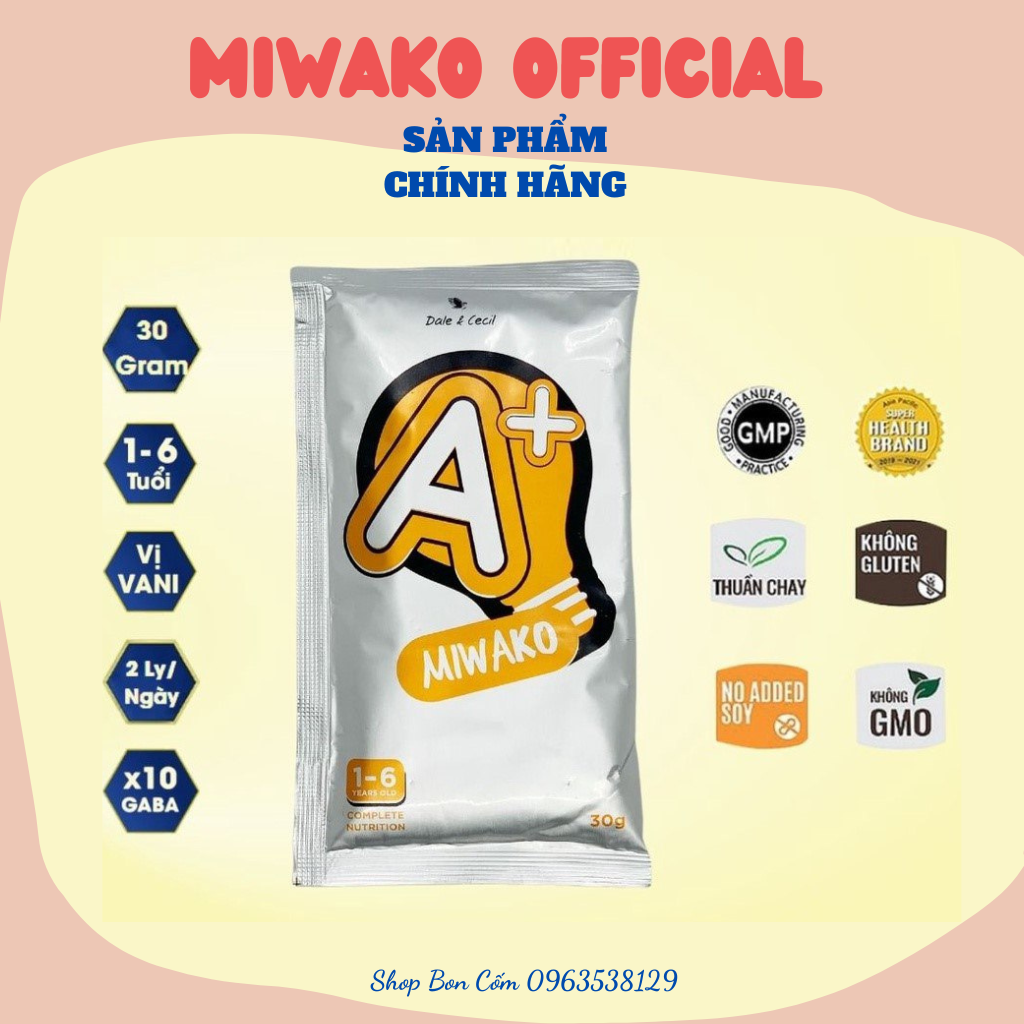 Sữa Công Thức Hạt Thực Vật Hữu Cơ Miwako A+ vani, Miwako gạo, Miwakoko Gói Dùng Thử 30g