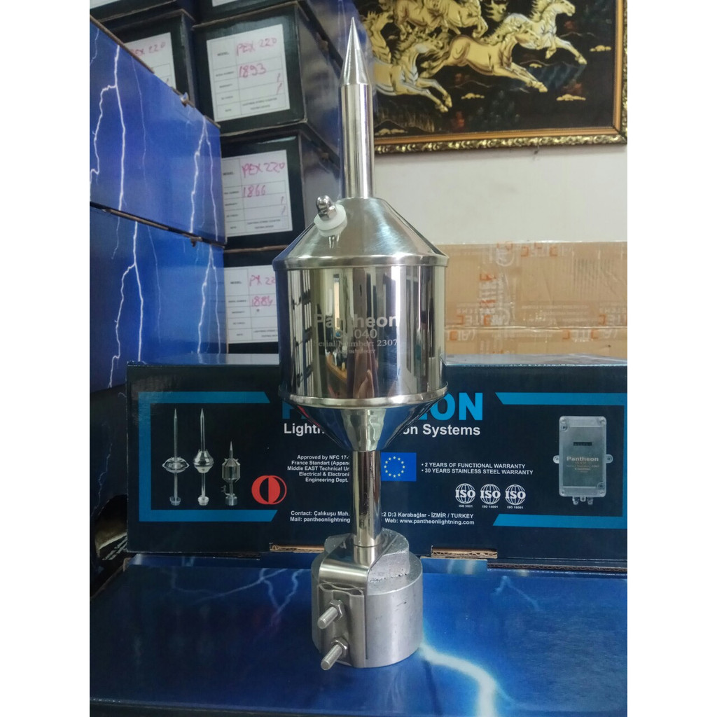 Kim thu sét, Kim chống sét Pantheon CX-040 bán kính bảo vệ an toàn 63m, Kim thu lôi chủ động phóng tia tiên đạo