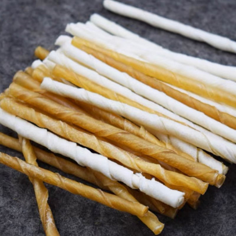 HOẢ TỐC | Xương da bò gặm sạch răng dạng que xoắn cho chó / Que gặm da bò vị sữa cho thú cưng - Tạp Hoá Thú Cưng Happy