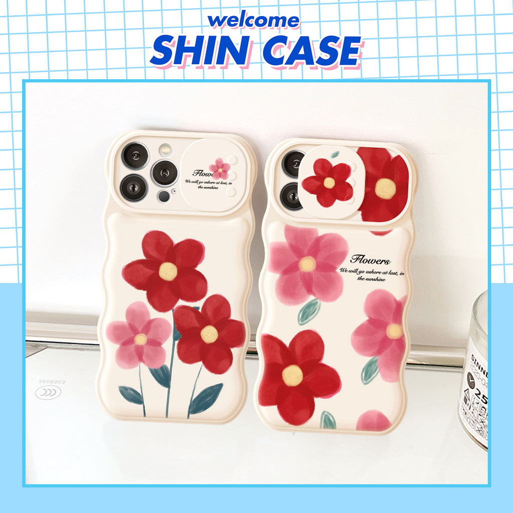 Ốp lưng iphone nắp trượt sóng Hoa đỏ 6/6plus/6s/6splus/7/7plus/8/8plus/x/xs/11/12/13/14/pro/max/promax/plus/shin/case