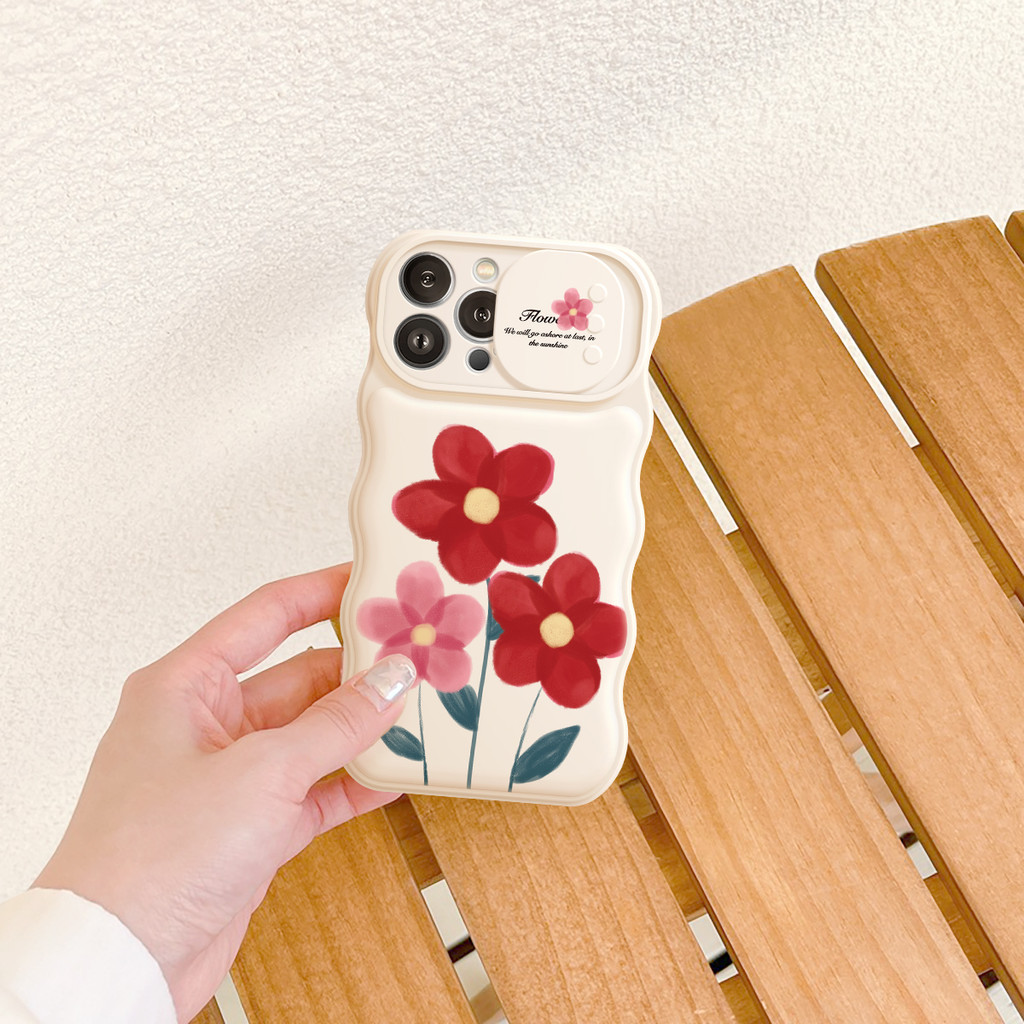 Ốp lưng iphone nắp trượt sóng Hoa đỏ 6/6plus/6s/6splus/7/7plus/8/8plus/x/xs/11/12/13/14/pro/max/promax/plus/shin/case