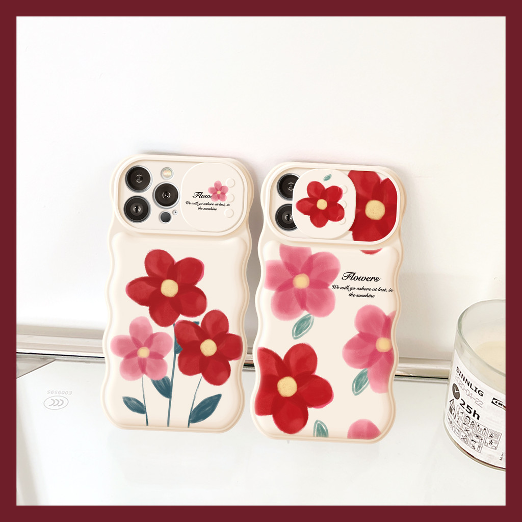 Ốp lưng iphone nắp trượt sóng Hoa đỏ 6/6plus/6s/6splus/7/7plus/8/8plus/x/xs/11/12/13/14/pro/max/promax/plus/shin/case