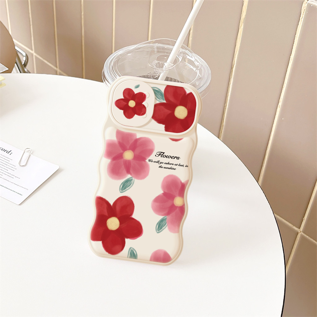 Ốp lưng iphone nắp trượt sóng Hoa đỏ 6/6plus/6s/6splus/7/7plus/8/8plus/x/xs/11/12/13/14/pro/max/promax/plus/shin/case