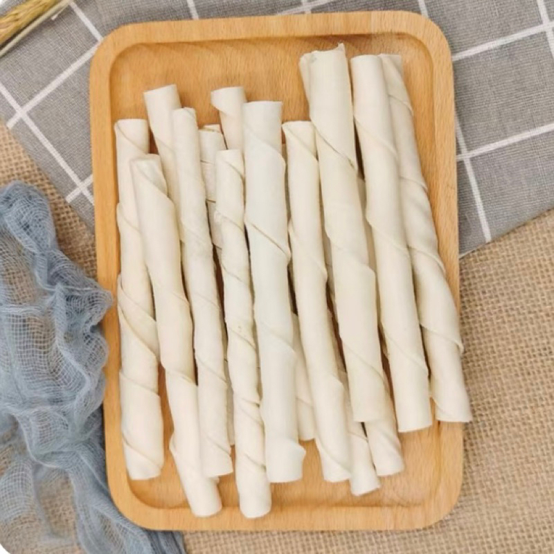 HOẢ TỐC | Xương da bò gặm sạch răng dạng que xoắn cho chó / Que gặm da bò vị sữa cho thú cưng - Tạp Hoá Thú Cưng Happy