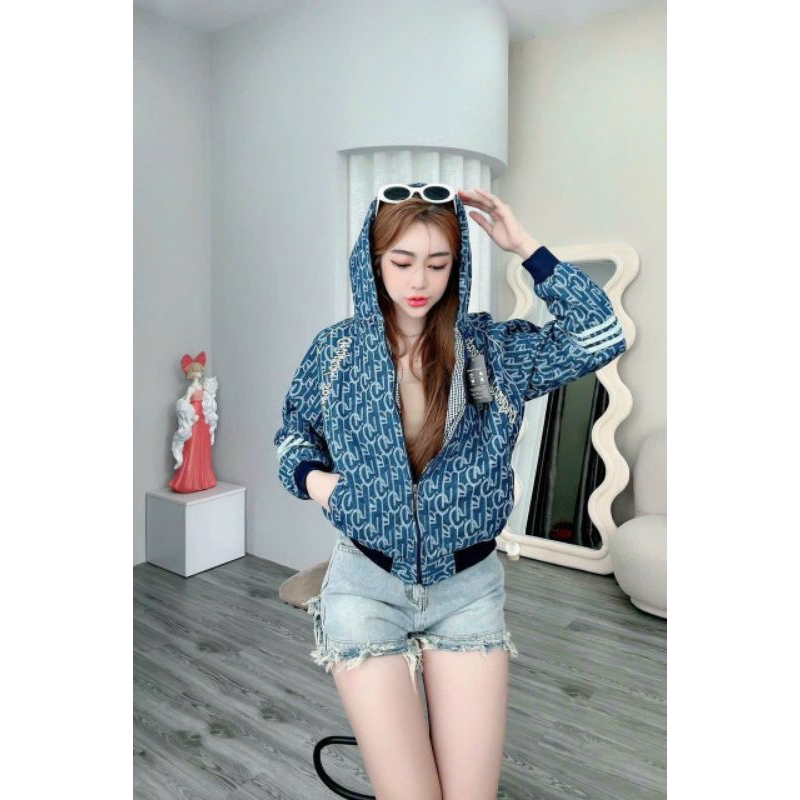 Áo khoác jeans lững tay dài dệt kim ,loang màu túi hộp nut bấm _mẫu áo khoác jean hottrend cá tính cho nữ phong cách Hàn