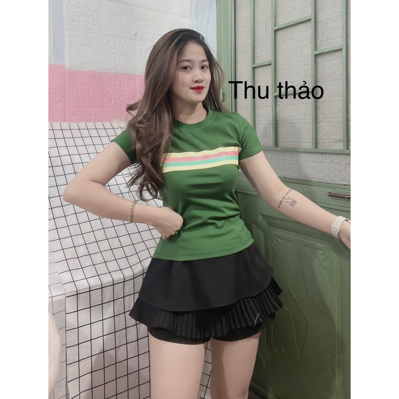 Áo thun body tay ngắn cổ tròn phối sọc dưới 52kg