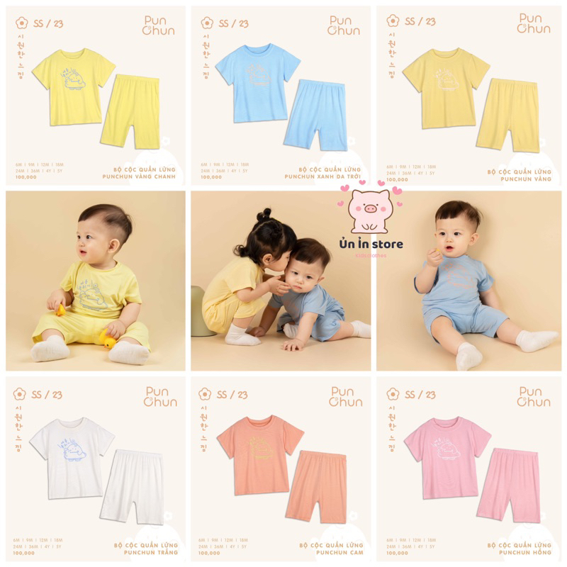 Punchun bộ cộc tay quần lửng chất liệu cotton mềm mát SS2023D04