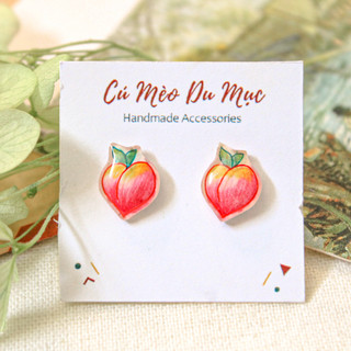 Hoa tai Bông tai resin vẽ tay handmade hình quả đào dễ thương