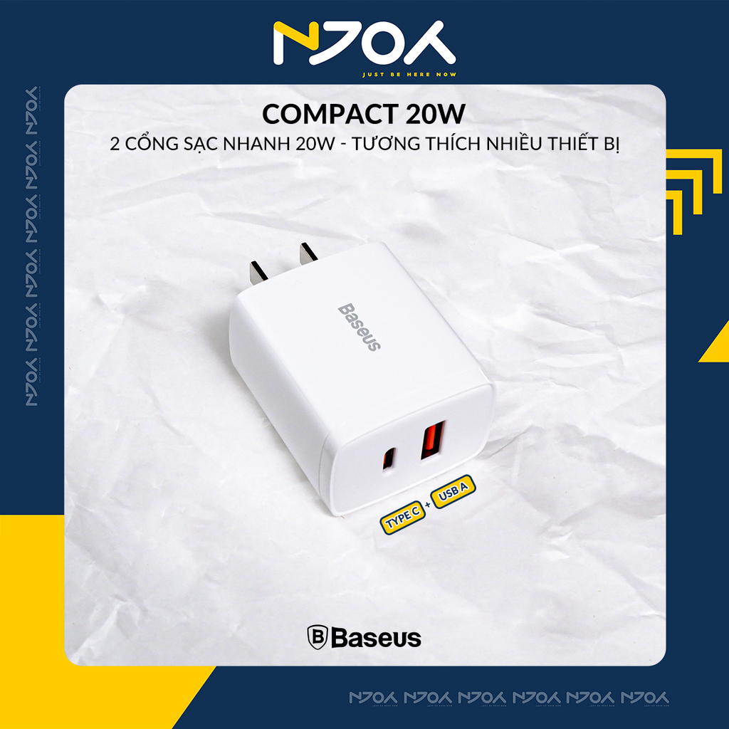 Củ Sạc Nhanh 2 Cổng Baseus Compact 20w Chân Cắm Type C Và Usb Pd 3.0 Qc 3.0 Cho Táo 11/12/13/14 Njoyshop