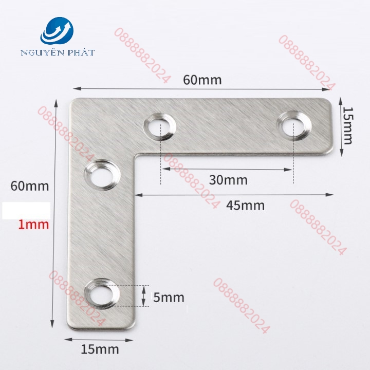 KE GÓC INOX CHỮ L, KE VUÔNG GÓC, KE GÓC VUÔNG INOX CHỮ T - 60MM