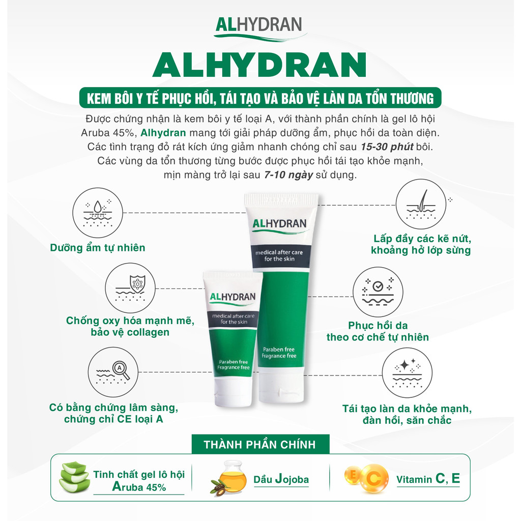 Kem dưỡng ẩm làm mềm da Alhydran 15ml - hiệu quả với viêm da cơ địa