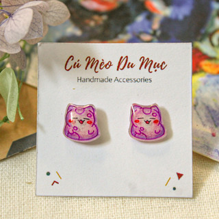 Hoa tai Bông tai resin vẽ tay handmade hình chú mèo may mắn