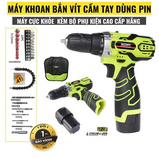 MÁY VẶN VÍT XCORT MÁY KHOAN PIN KÈM PHỤ KIỆN