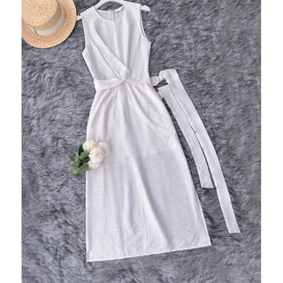 Váy Đầm maxi đũi cổ tròn có dây thắt eo