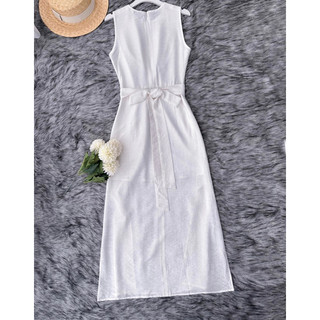Váy Đầm maxi đũi cổ tròn có dây thắt eo