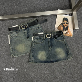 Chân váy bò denim kèm đai vuông