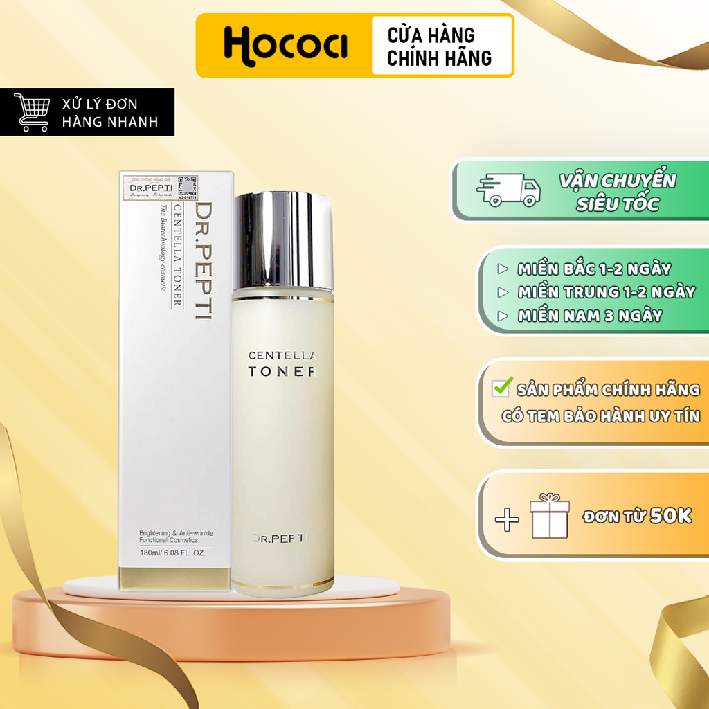 ✅ Nước Hoa Hồng Phục Hồi Da, Dưỡng Da Căng Bóng Dr.Pepti + Centella Toner 180ML