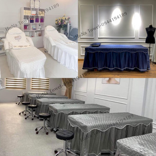 Bộ ga gối phi lụa chần bông cho giường spa nail phun xăm chất mát, khoét lỗ theo yêu cầu