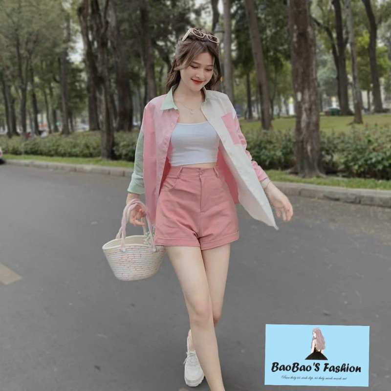 Set áo sơ mi phối màu mix quần kaki trẻ trung năng động .
